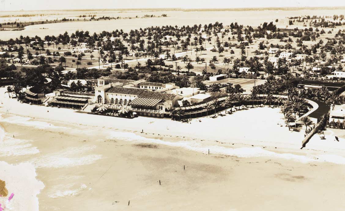 Aerial view of the Surf Club on Miami beach in the 1930's.